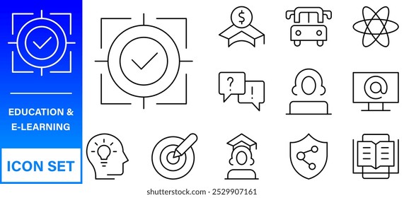 Education and Learning thin line icons set. Education, School, Learning editable stroke icons. Vector