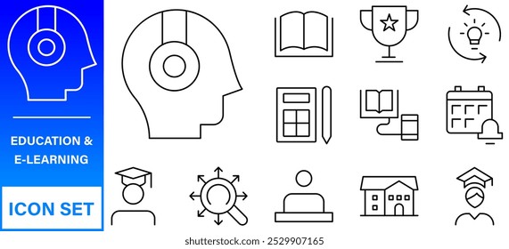 Education and Learning thin line icons set. Education, School, Learning editable stroke icons. Vector