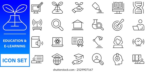 Education and Learning thin line icons set. Education, School, Learning editable stroke icons. Vector