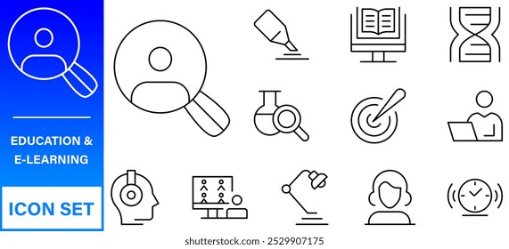 Education and Learning thin line icons set. Education, School, Learning editable stroke icons. Vector