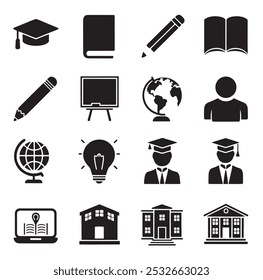 Conjunto de iconos de línea delgada de Educación y aprendizaje. Educación, escuela, aprendizaje de iconos de trazo editable. Ilustración vectorial
