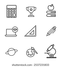 Education and Learning thin line icons set. Education, School, Learning editable	