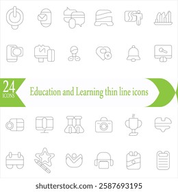 Education and Learning thin line icons set. Education, School, Learning editable stroke icons. Vector illustration