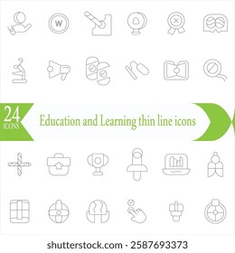  Education and Learning thin line icons set. Education, School, Learning editable stroke icons. Vector illustration