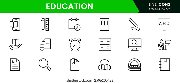 Education and Learning thin line icons set. Education, School, and Learning icons. Vector illustration