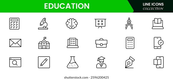 Education and Learning thin line icons set. Education, School, and Learning icons. Vector illustration