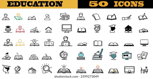 Education and Learning thin line icons set. Education, School, Learning editable stroke icons.Online Education, E-Learning Vector illustration 
