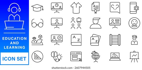 Education and Learning thin line icons set. Education, School, Learning editable stroke icons. Vector illustration