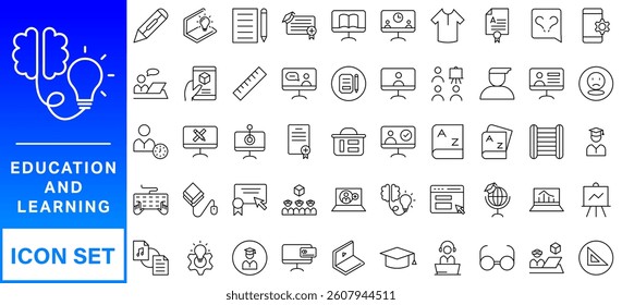 Education and Learning thin line icons set. Education, School, Learning editable stroke icons. Vector illustration