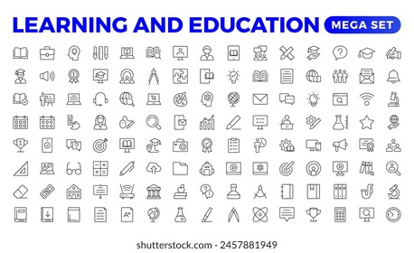 Education Learning thin line set. Back to school icon set with different vector icons related to education, success, academic subjects, and more. Education, School, editable stroke icons.