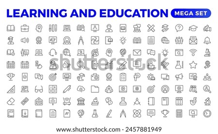 Education Learning thin line set. Back to school icon set with different vector icons related to education, success, academic subjects, and more. Education, School, editable stroke icons.