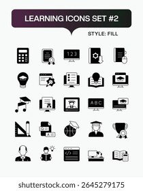 Education and Learning Vector Icons Set – Fill Style