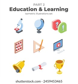 Education and Learning. Vector isometric, color web icons, 3d flat style. Creative illustrations design, graphic idea for infographics.