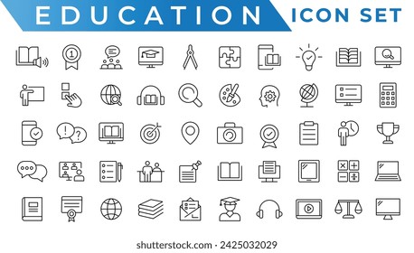 Education and Learning web icons in line style. School, university, textbook, learning. Vector illustration
