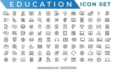 Education and Learning web icons in line style. School, university, textbook, learning. Vector illustration