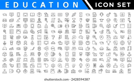 Education and Learning web icons in line style. School, university, textbook, learning. Vector illustration