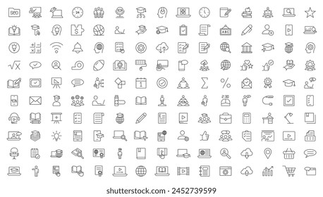 Education and Learning web icons in line style. School, university, textbook, learning. Vector illustration