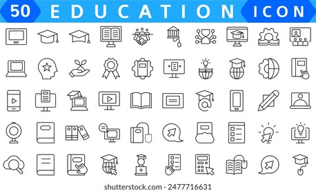 Education and Learning web icons in line style. School, university, textbook, learning. Vector illustration.