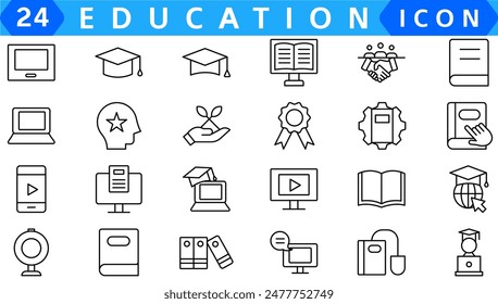 Education and Learning web icons in line style. School, university, textbook, learning. Vector illustration.