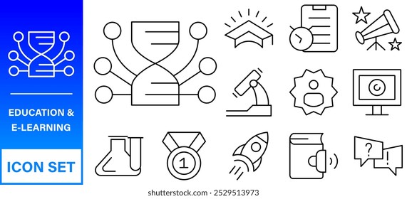 Education and Learning web icons in line style. School, university, textbook, learning. Vector illustration.
