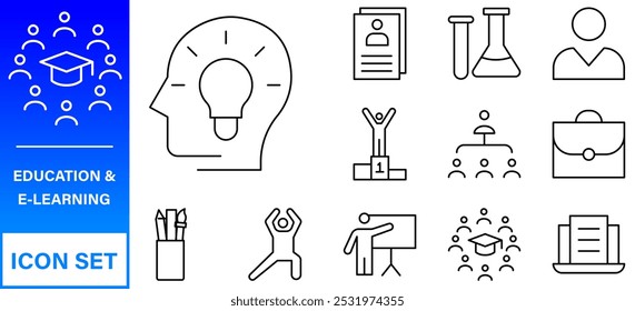 Education and Learning web icons in line style. Online Education Line Outline Icon Set Vector. Editable Stroke.