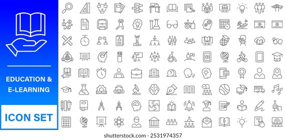 Education and Learning web icons in line style. Online Education Line Outline Icon Set Vector. Editable Stroke.
