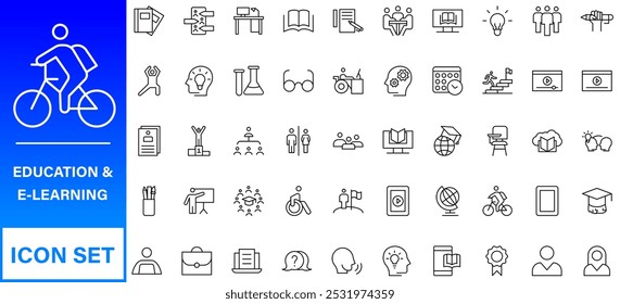 Education and Learning web icons in line style. Online Education Line Outline Icon Set Vector. Editable Stroke.