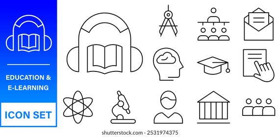 Education and Learning web icons in line style. Online Education Line Outline Icon Set Vector. Editable Stroke.