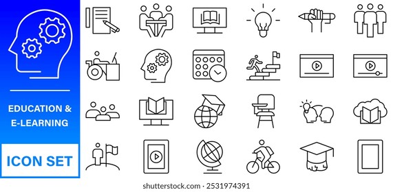 Education and Learning web icons in line style. Online Education Line Outline Icon Set Vector. Editable Stroke.