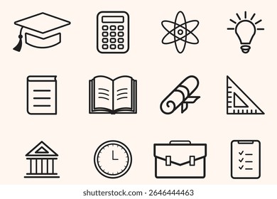 Web-Symbole für Bildung und Lernen im Linienstil. Schule, Universität, Lehrbuch, Lernen. Vektorsymbol