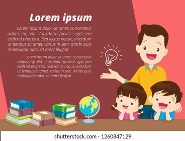 Education and learning,family and children thinking idea.Education concept with Family background template.for web banner, backdrop, ad,promotion poster.