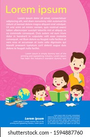 Education and learning,family and children thinking idea.Education concept with Family background template.for web banner, backdrop, ad,promotion poster.