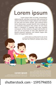 Education and learning,family and children thinking idea.Education concept with Family background template.for web banner, backdrop, ad,promotion poster.
