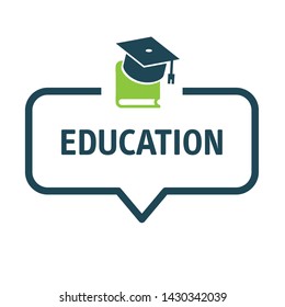 EDUCATION lettering text banner concept. Speech bubble Vector Illustration with icon