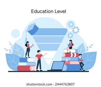 Education Level segmentation. Illustration portrays the significance of academic qualifications in market targeting with a scholarly setting. Vector illustration