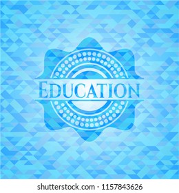 Education light blue emblem with triangle mosaic background