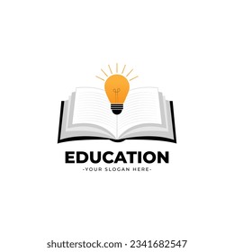 Education light bulb logo with open book vector