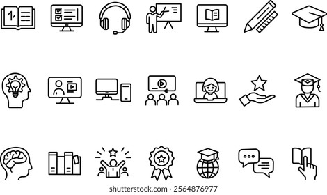 "Education Line Drawing Icon Set: Simplified Icons for Learning and Teaching"