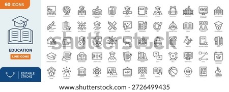 Education line editable icon set. Contain icons related to education, School, Learning, and more. Editable stroke. Vector illustration