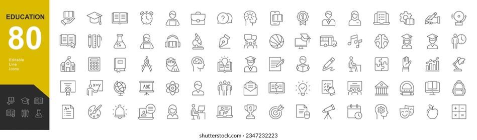 Education Line Editable Icons set  Vector illustration in modern thin line style school icons: school subjects  supplies  science    online learning  Isolated white