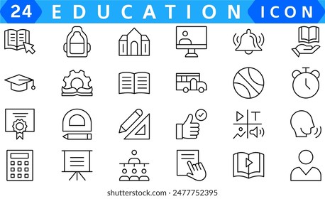 Education Line Editable Icons set. Vector illustration in modern thin line style of school icons: school subjects, supplies, science, and online learning. Isolated on white