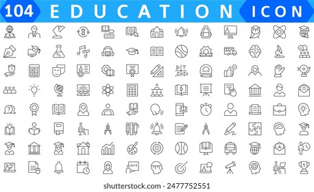 Education Line Editable Icons set. Vector illustration in modern thin line style of school icons: school subjects, supplies, science, and online learning. Isolated on white