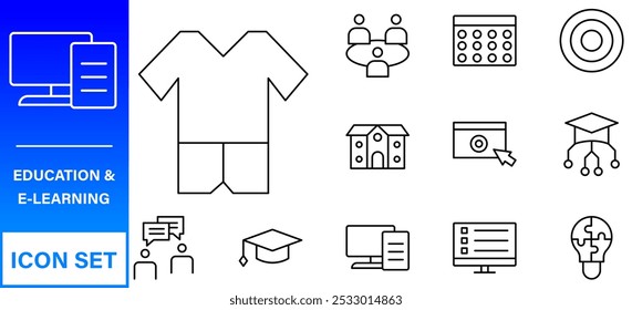 Conjunto de iconos editables de línea de Educación. Ilustración vectorial en estilo de línea delgada moderna de los iconos de la escuela: asignaturas escolares, suministros, ciencia y aprendizaje en línea. Aislado en blanco