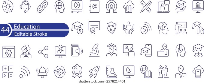 Education Line Editable Icons set. Vector illustration in modern thin line style of school icons , school subjects, supplies, science, and online learning and more.