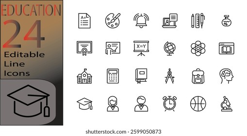 education Line Editable Icons set