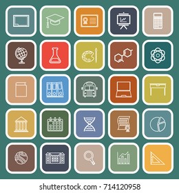 Education line flat icons on green background, stock vector