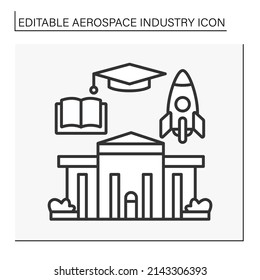  Education line icon. Aviation university. Learning and researching rocket design. Aerospace industry concept. Isolated vector illustration. Editable stroke