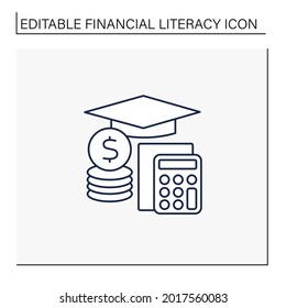 Education Line Icon. Budget Planning. Calculating Purchases. Money Circulation Knowledge.Financial Literacy Concept. Isolated Vector Illustration. Editable Stroke