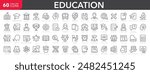 Education line icon collection. Editable stroke. Vector illustration. Containing knowledge, college, task list, design, training, idea, teacher, file, graduation hat, institute, ruler, telescope.