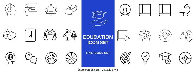 Education line icon collection. Set of vector line icons of education for modern concepts, web, and apps. Set of flat signs and symbols for web and apps.